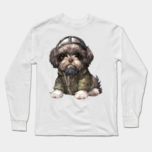 Shih Tzu Dog Wearing Gas Mask Long Sleeve T-Shirt